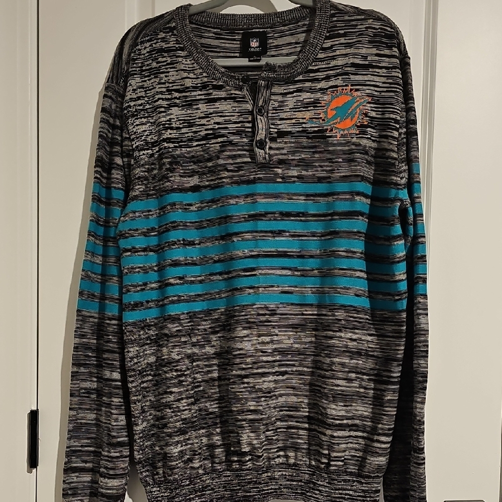 Miami Dolphins Football Light Weight Stripe Long Sleeve Sweater Size X-large EUC
